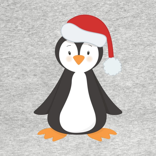 Cute Penguin, Baby Penguin, Penguin With Santa Hat by Jelena Dunčević